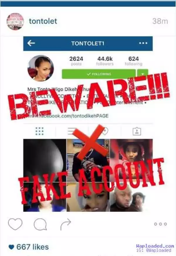 Tonto Dikeh Raises Alarm Over Yahoo Boy Impersonating Her With Fake IG Account